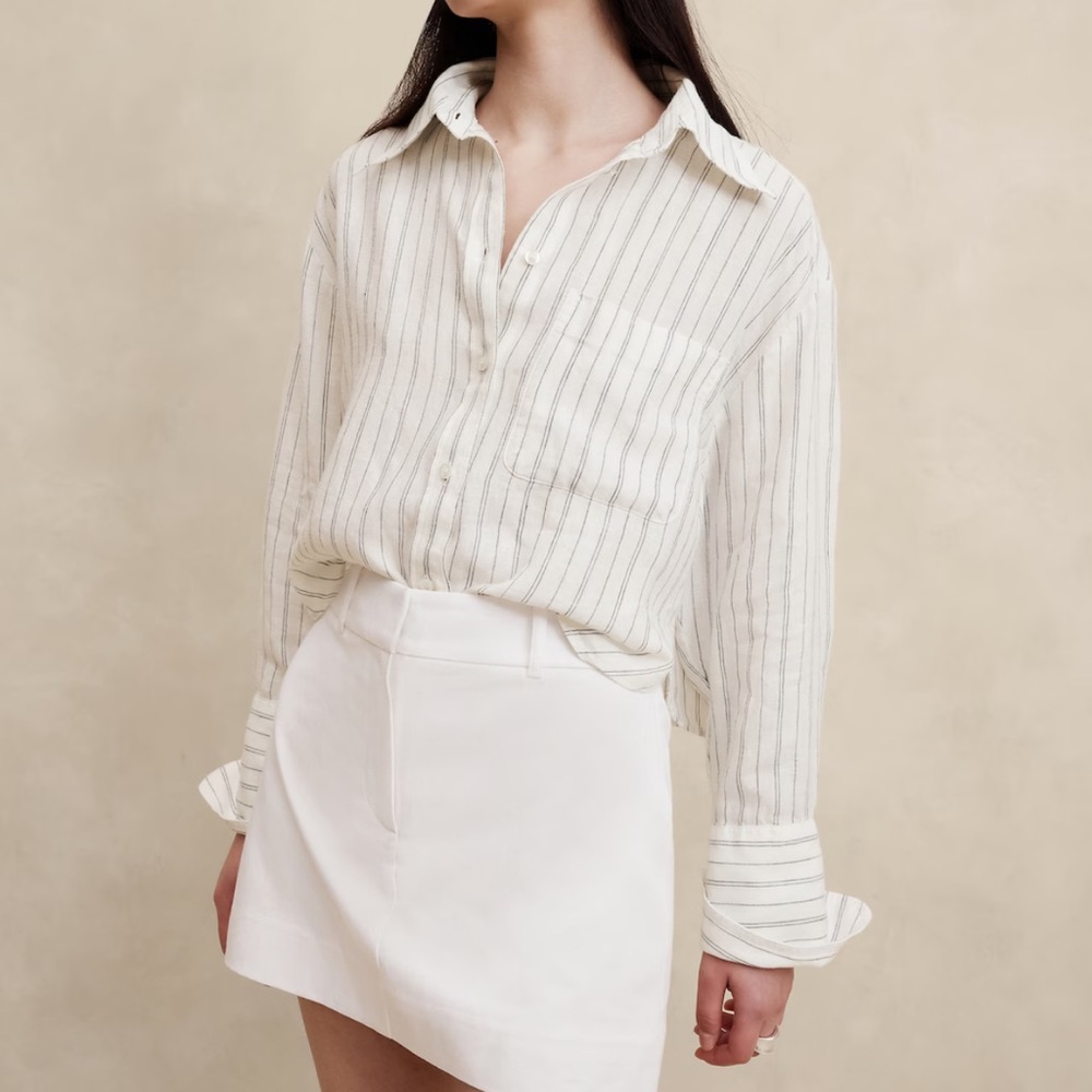 NWT Banana Republic THE BOXY CROP LINEN SHIRT